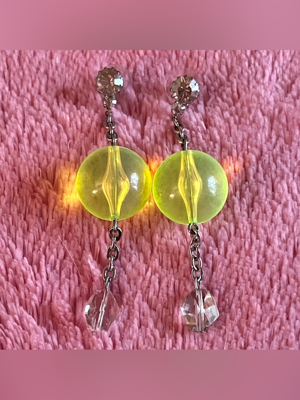 Tarina Tarantino Neon Yellow Green Rhinestone Ball Dangle Earrings